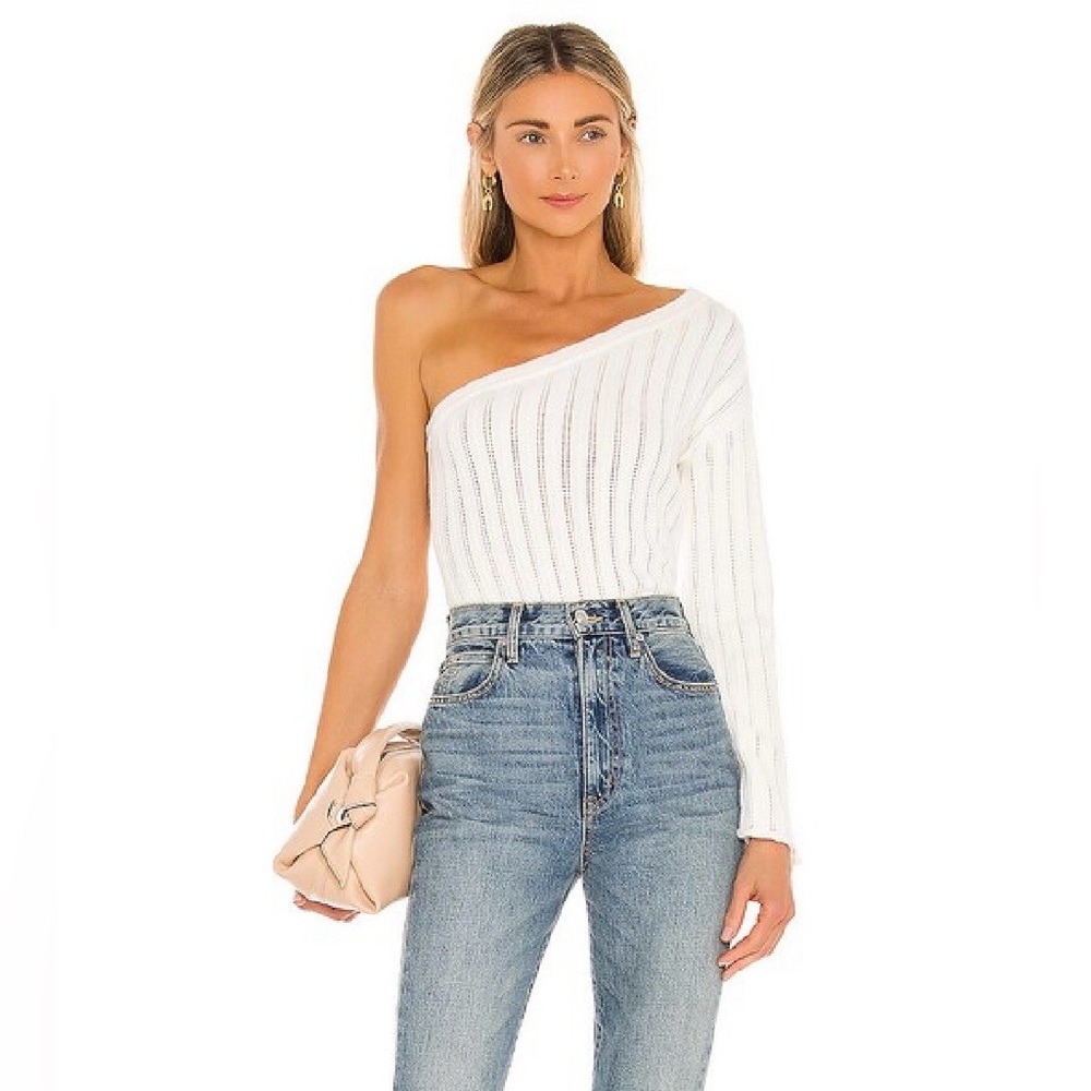 Lovers & Friends White Knit One-Shoulder Sweater